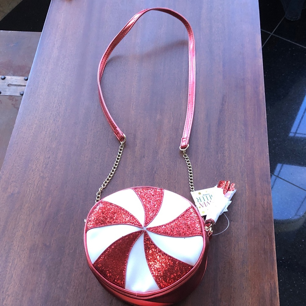 Red Glitter Peppermint Circle Crossbody Bag